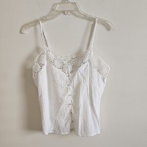 Cupcakes And Cashmere White Lace Trimmed Cami Tank Top Coquette Coastal Cowgirl
